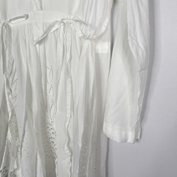 Chloe Small White Pineapple Broderie Anglaise Dress Long Sleeve Tie Waist Eyelet - Picture 5 of 16